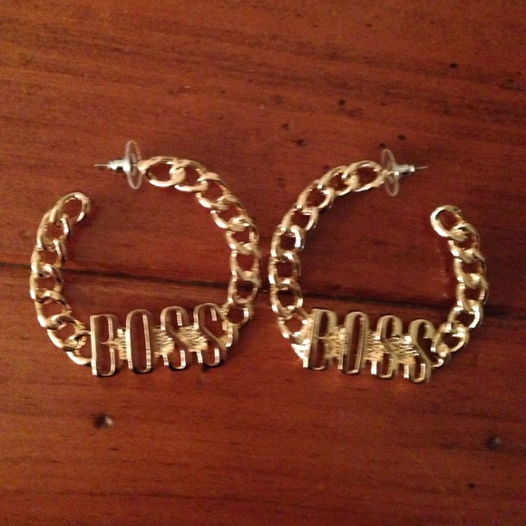 Boss chain earrings/ gold tone