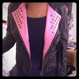 Pink and black leather jacket!