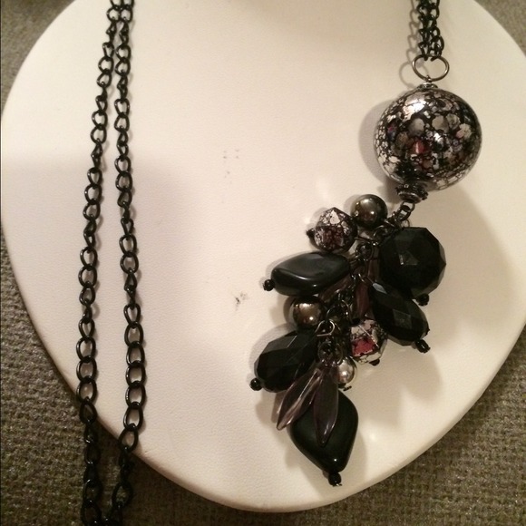 Black long statement necklace