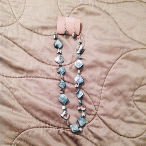 Blue necklace with matching earrings