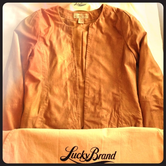 Lucky Brand Gold Metallic 100% Leather Jacket Sz M