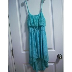 👗 Teal High Low Rosé Pattern Lace Dress