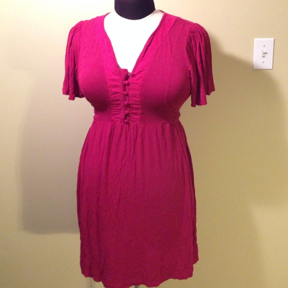 Tie back empire fuschia knit dress