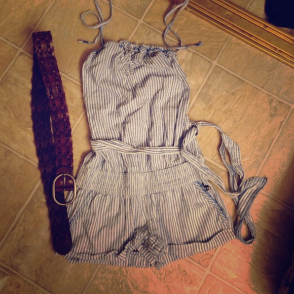 Blue and white striped romper. - Picture 1 of 3