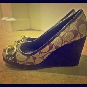 brown coach wedges