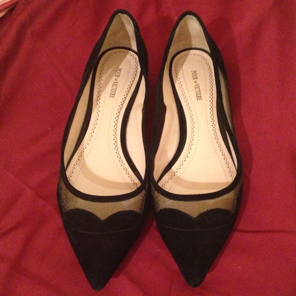 Pour La Victoire Black Leather Suede Flats Size 6
