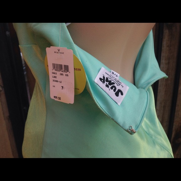 Silky Mint Halter Formal Prom Dress - Picture 4 of 4