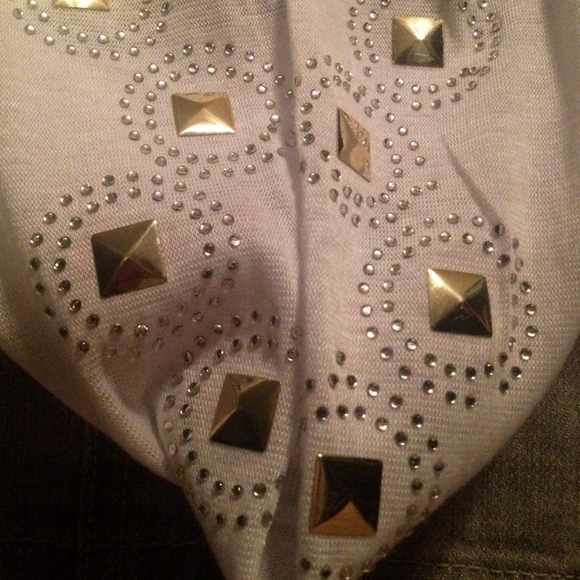 White Infinity Scarf Gold Tone Accent & Rhinestone - Picture 3 of 4