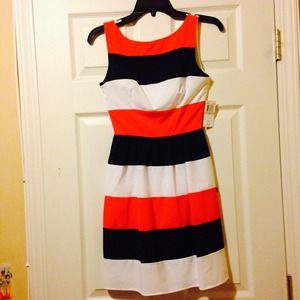 NWT Bee Darlin' Stripe Dress Coral/Navy/White 1/2