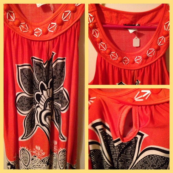 NWT | Orange with Black/White Patterned Sun Dress - Picture 2 of 4