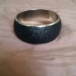 Wide black glittering Bangle with silver trim