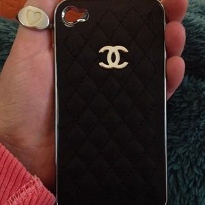 Leather & silver Chanel type phone case