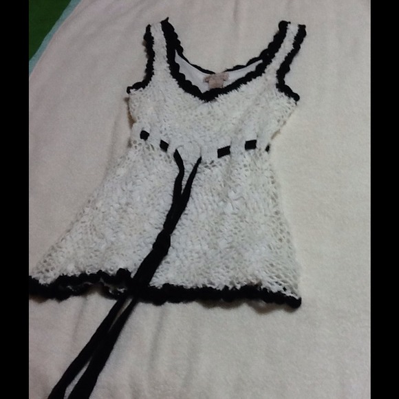 Black and white crochet tank