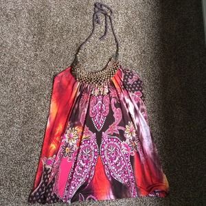 💢Sold💢 Colorful halter top with beaded neckline