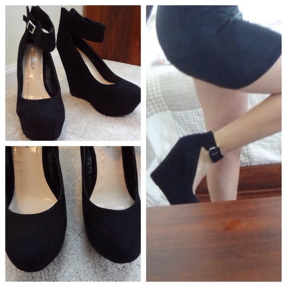 BRAND NEW HEELS Shoes - Sexy Black Wedge strap faux suede heels