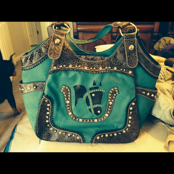 Brand NEW W TAGS   Teal and brown purse