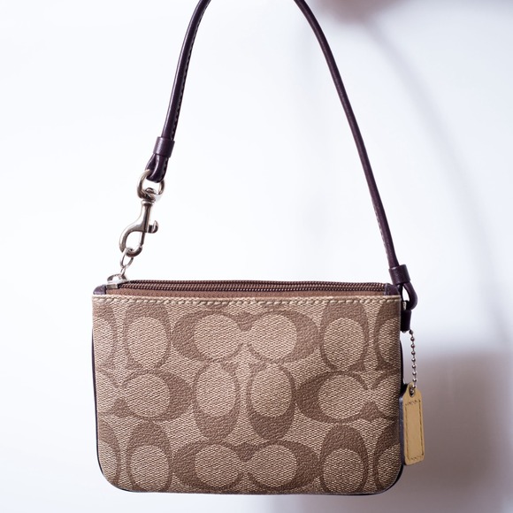 Coach Striped Leather Wristlet