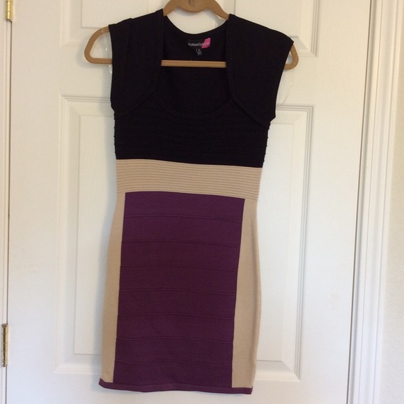 Black, purple and beige bandage dress - Size S.