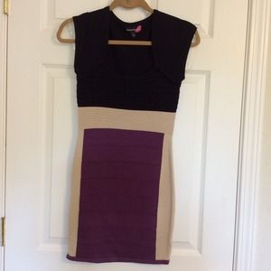 Black, purple and beige bandage dress - Size S.