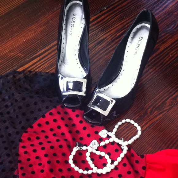BCBGirls Shoes - BCBG peep toe patent heels