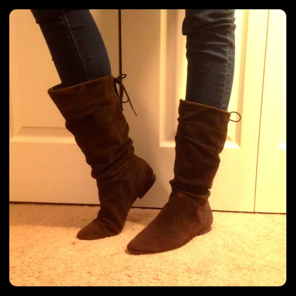 Indie Suede Tie Up Brown Scrunch Boots 8.5