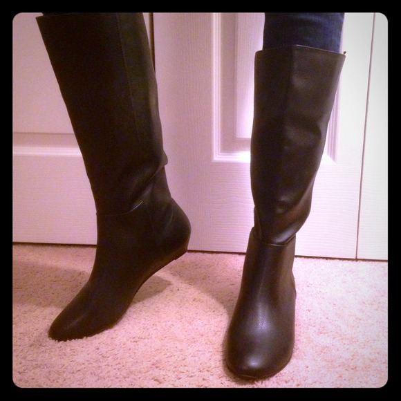 Tall Black Boots w/ mini wedge heel 8