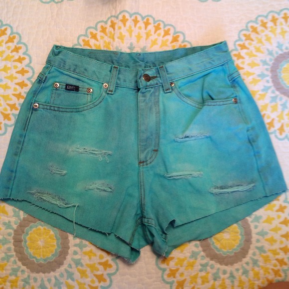 Teal High Waisted shorts with Bling
