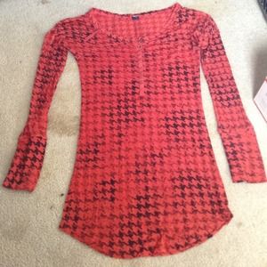 Free People houndstooth red sheer top