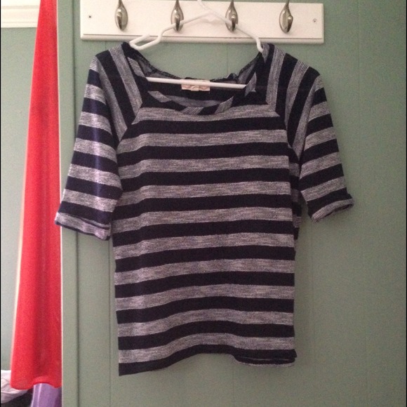 Blue and silver striped top