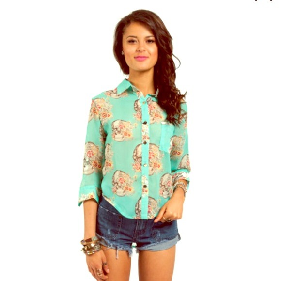 Tobi Tops - Skull Garden Long Sleeve Blouse