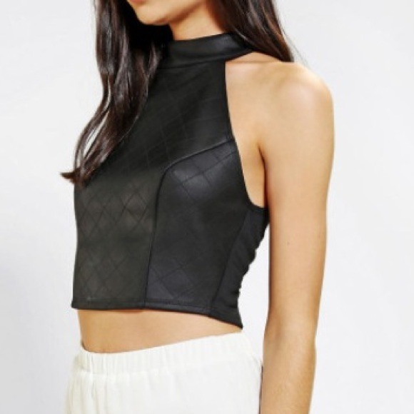 Sparkle & fade vegan leather quilted crop top s