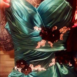 Turquoise floor length prom dress
