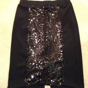 Sequins black knee length skirt
