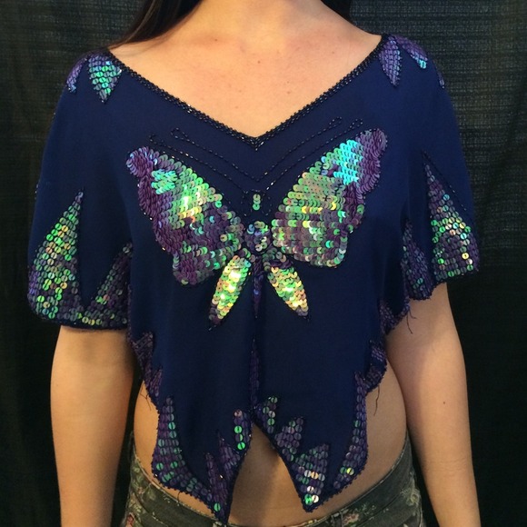 Free People Tops Free People Sequin Butterfly Top Poshmark