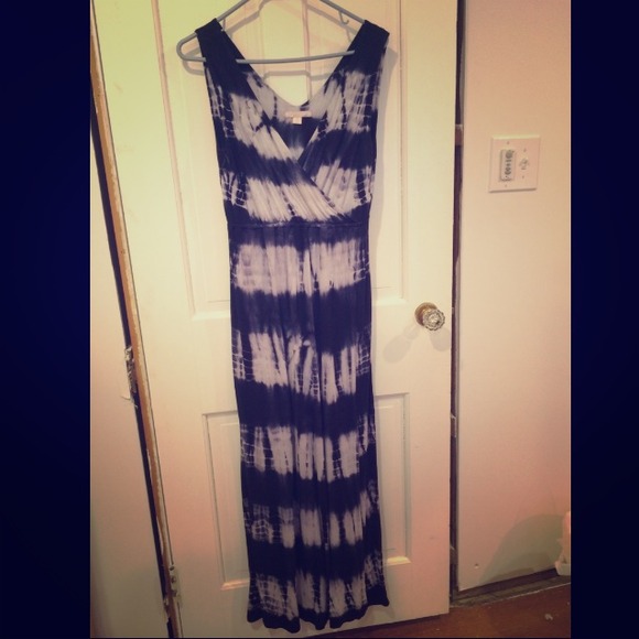 Navy and White Tye-Dye Striped Maxi Dress