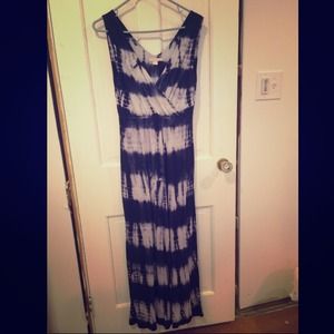 Navy and White Tye-Dye Striped Maxi Dress