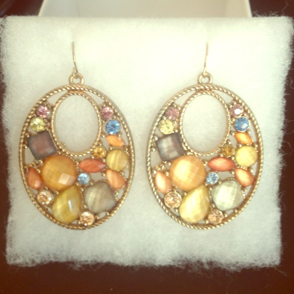 Gold earrings with multi-colored stones!