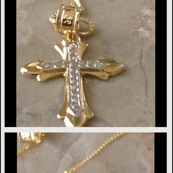 14k cross and 14k chain and 10k chain