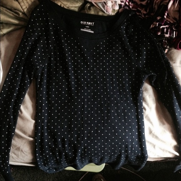 Navy blue long sleeve polka dot