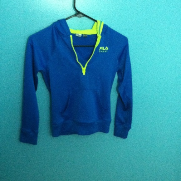 Blue and neon yellow zip up Fila jacket.