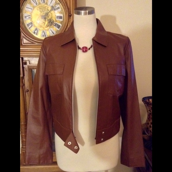 PRICE ✂️  brown leather NWT Lord & Taylor jacket! - Picture 2 of 4