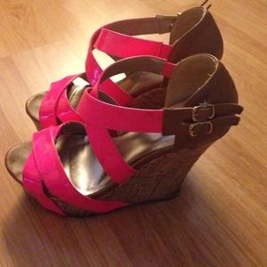 Neon pink wedges