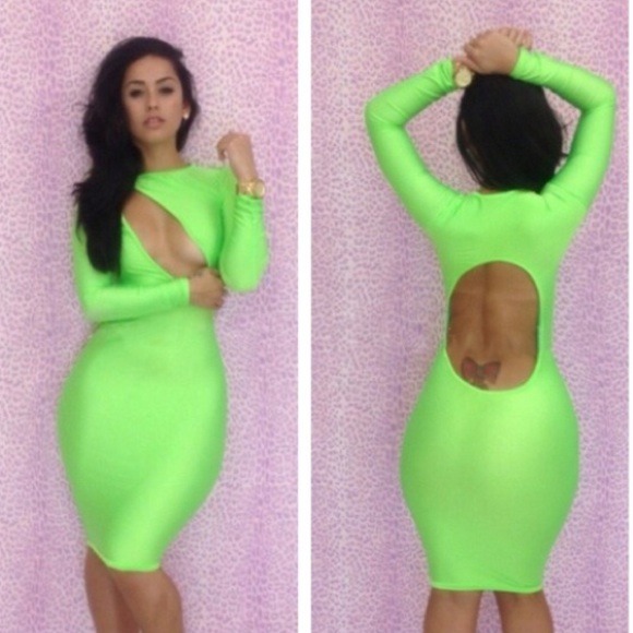 Bundle pink lace n pink and green bodycon dress - Picture 2 of 3