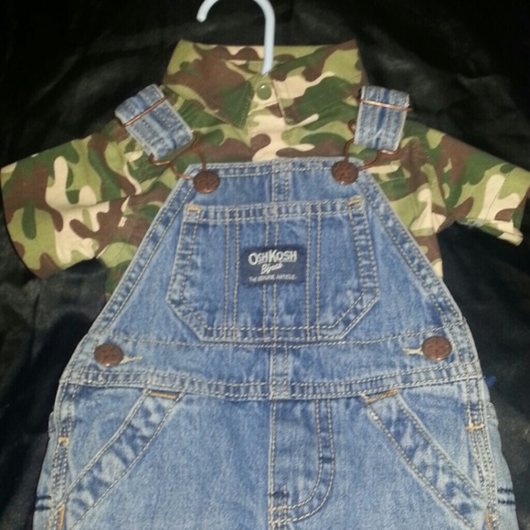 OshKosh Bigosh overalls with camo button up sx 3-6 - Picture 2 of 4