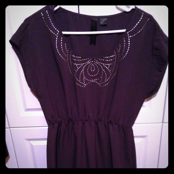 Lightweight Summer Dress - Embellished Neckline