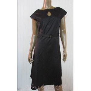 Black Merona Cap Sleeve Belted Sheath Dress