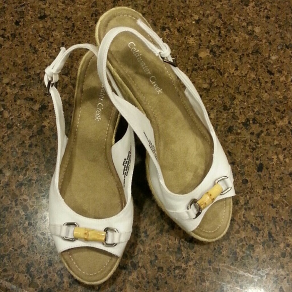 White Coldwater Creek open toe wedges NWOT