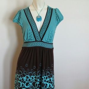 City Triangles Brown Teal Green Polka Dot Dress