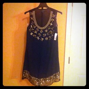 Chiffon Beaded Tunic Top Dress Vintage Style New