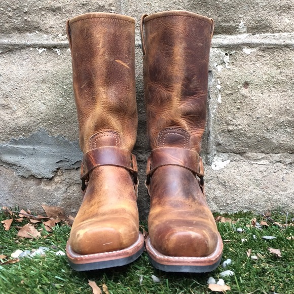 frye distressed harness boots